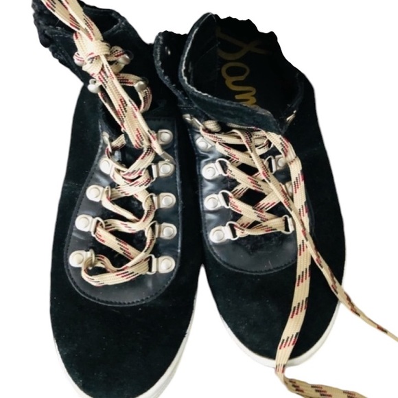 Sam Edelman size 10 Black suede sneaker shearling sheepskin trim - Picture 11 of 13